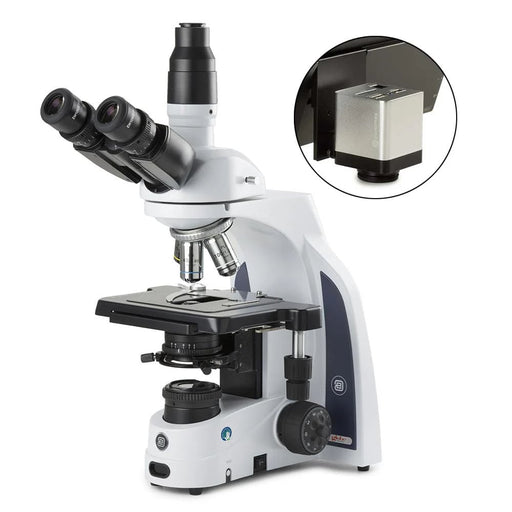 Globe Scientific Euromex iScope Trinocular Microscope EWF 10x/22mm Eyepiece, Quintuple Nosepiece Plan PLI plus Mini-Camera with 13-inch HD Screen - Model #EIS-1153-PLI-HDS
