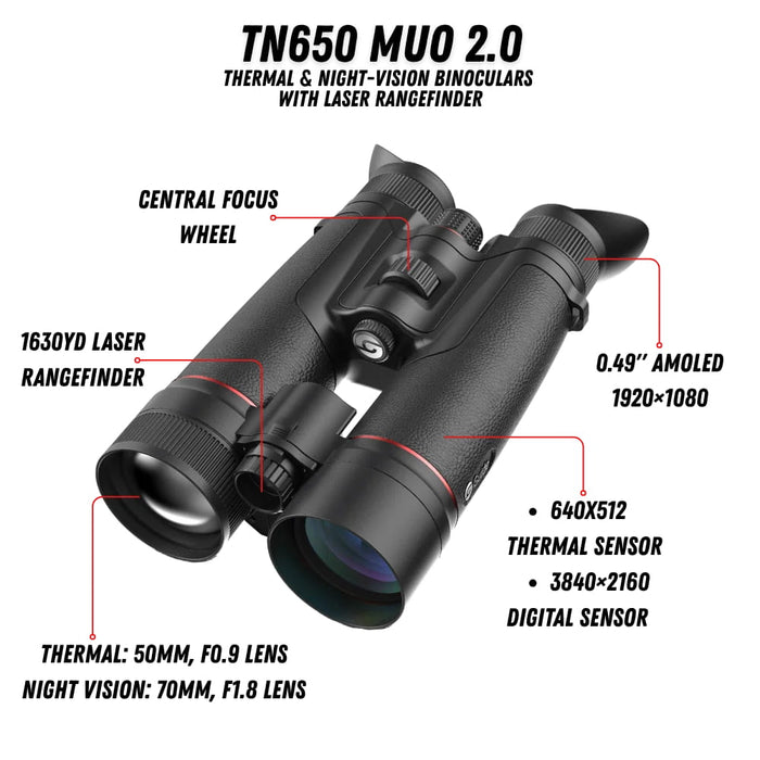 Guide TN650 MUO 2.0 3.9X 640x512 50mm Thermal & Night-Vision Binoculars with LRF - Features