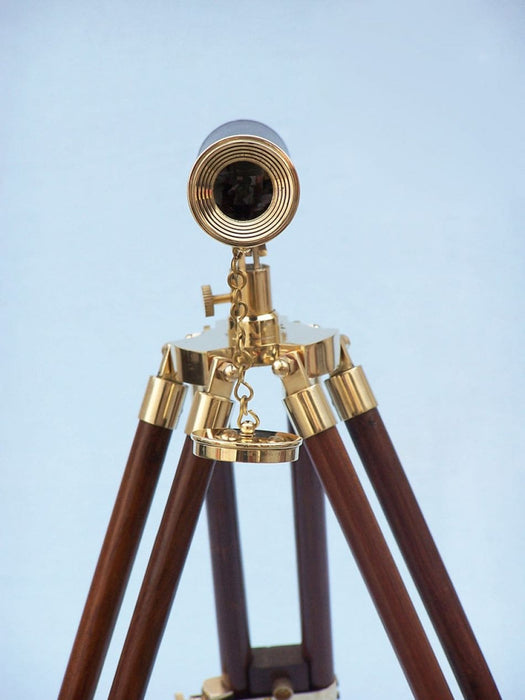 Hampton Nautical 30-Inch Floor Standing Harbor Master Brass/Wood Telescope Body Objective Lens Front Profile