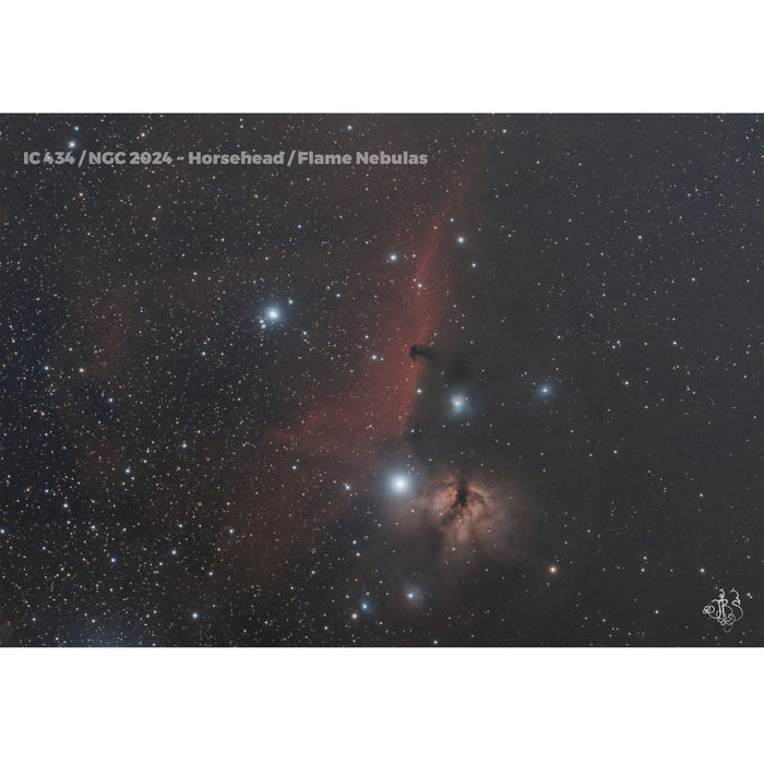 Image Captured Using Explore Scientific FirstLight 130mm f/4.6 Newtonian Telescope with iEXOS-100 PMC-Eight Equatorial Tracker System Horsehead Flame Nebulas