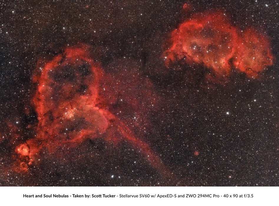 Image Captured Using Starizona Apex ED 0.65x Reducer / Flattener Lens Heart and Soul Nebulas