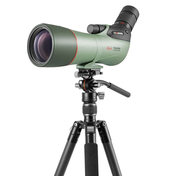 Close Up of Kowa TSN-66A Prominar 66mm Angled Spotting Scope with Vesta Go Tripod