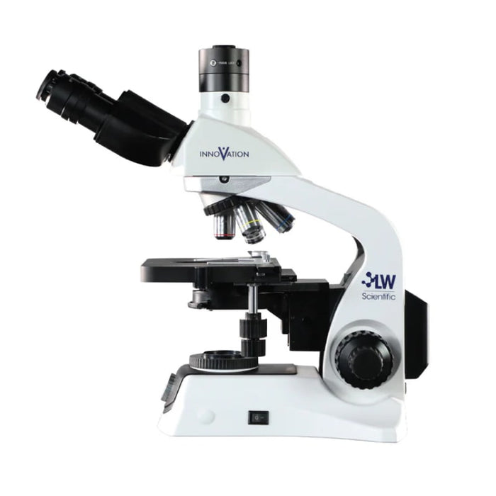 LW Scientific Innovation Biological Trinocular Microscope with 4 Infinity Plan Objectives - Right Side View Profile