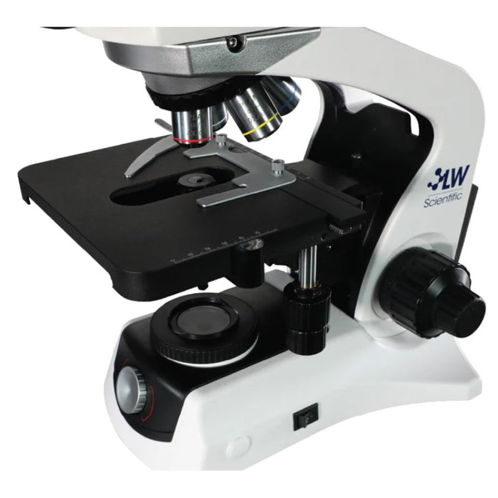 LW Scientific Innovation Infinity Plan Biological Microscope Body Stage Close Up