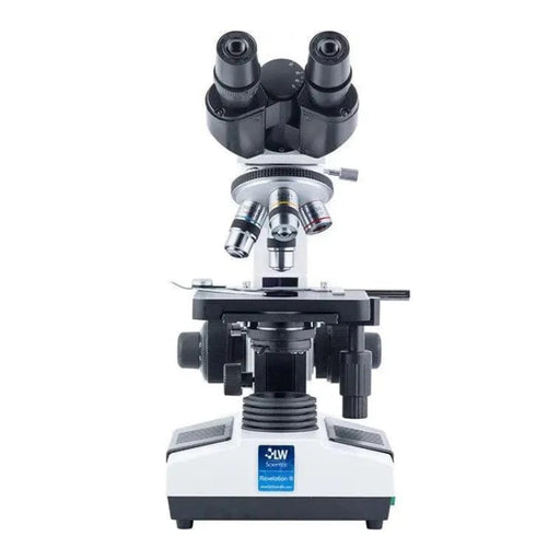LW Scientific Revelation III Binocular Microscope with 4 DIN Achromatic Objectives - Front View Profile