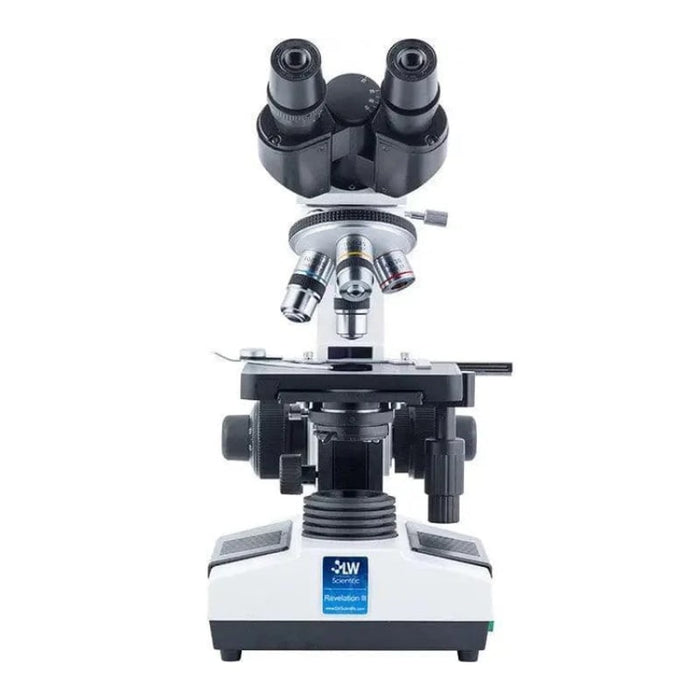 LW Scientific Revelation III Binocular Microscope with 4 DIN Achromatic Objectives - Front View Profile