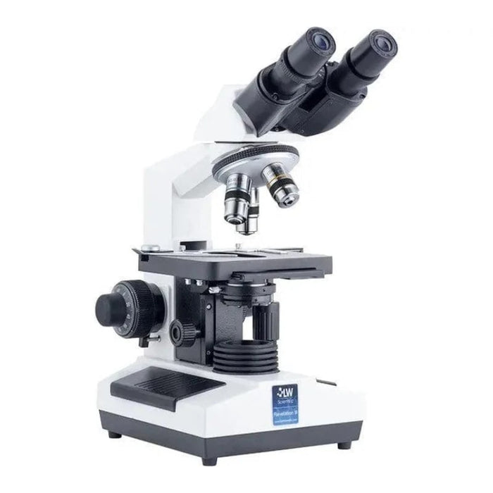 LW Scientific Revelation III DIN - 4 Objective Microscope - Binocular Body Side Angle View Profile