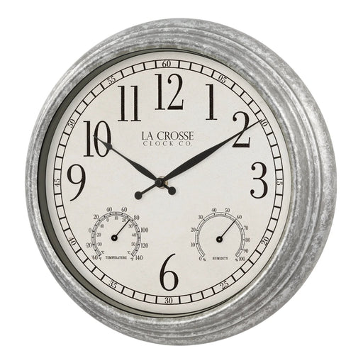 La Crosse Technology 433-3236 14-inch Silas In/Outdoor Wall Clock with Temp and Humidity Body Side Profile Left