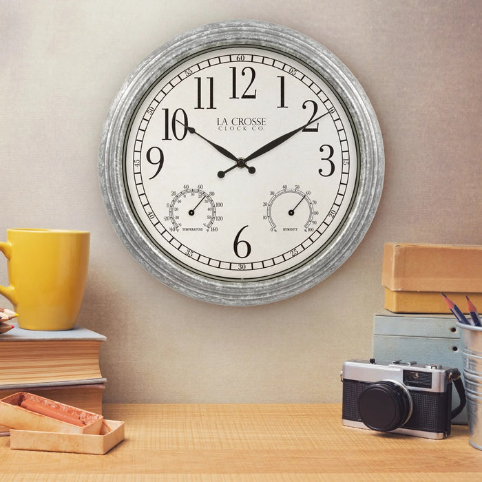 La Crosse Technology 433-3236 14-inch Silas In/Outdoor Wall Clock with Temp and Humidity Indoors