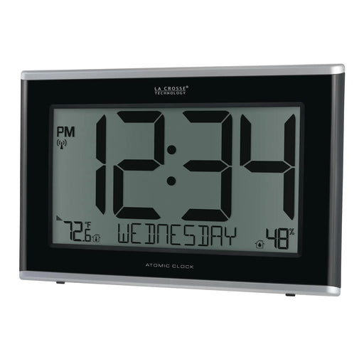 La Crosse Technology 513-05867- INT Jumbo Atomic Wall Clock with Indoor Temp and Humidity Body Side Profile Left