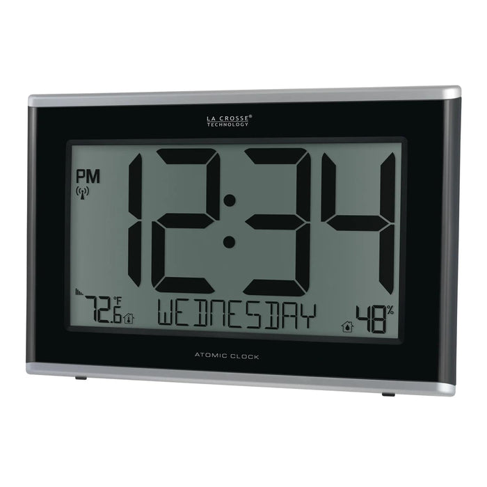 La Crosse Technology 513-05867- INT Jumbo Atomic Wall Clock with Indoor Temp and Humidity Body Side Profile Left