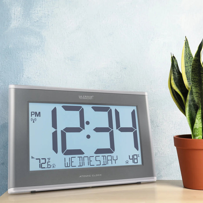 La Crosse Technology 513-21867 -INT Jumbo Atomic Wall Clock with Indoor Temp, Humidity and Backlight On the Table