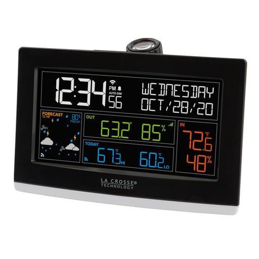 La Crosse Technology VA1-TH Wi-Fi Projection Alarm Clock with Outdoor Temp and Humidity Body Side Profile Left