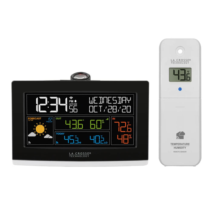 La Crosse Technology VA1-TH Wi-Fi Projection Alarm Clock with Outdoor Temp and Humidity Body and Thermo-Hygro Sensor