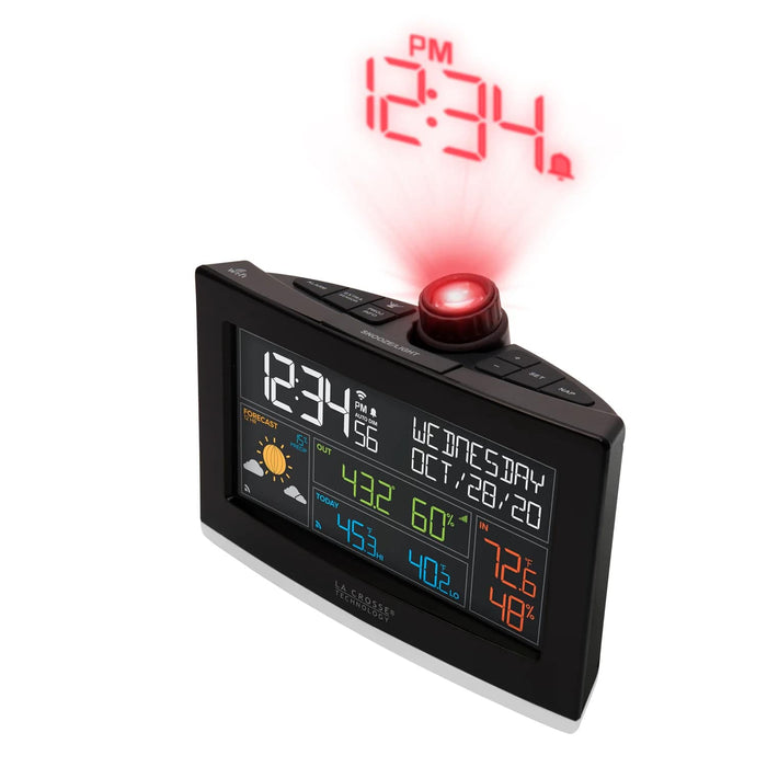 La Crosse Technology VA1-TH Wi-Fi Projection Alarm Clock with Outdoor Temp and Humidity with Alarm Clock Indicator