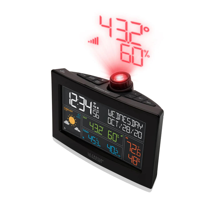La Crosse Technology VA1-TH Wi-Fi Projection Alarm Clock with Outdoor Temp and Humidity with Outdoor Temperature and Humidity Indicator