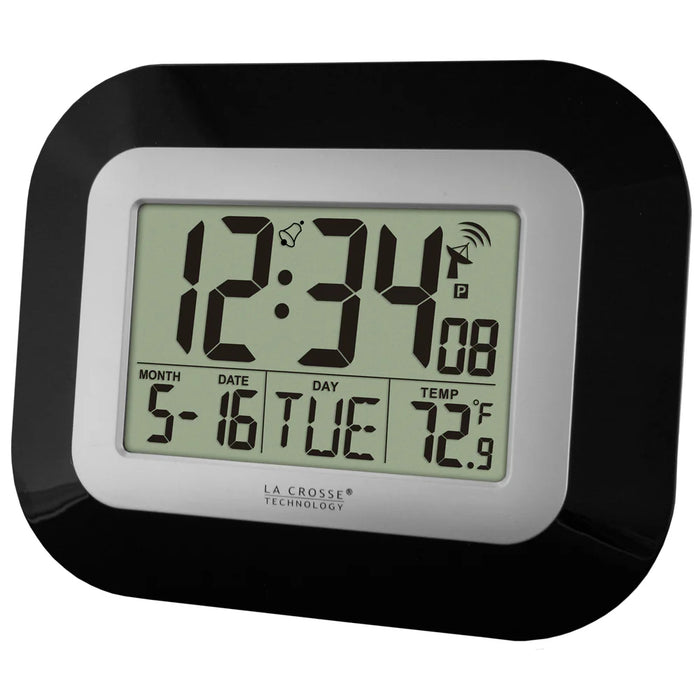 La Crosse Technology WT-8005U-B-INT Atomic Digital Wall Clock with Indoor Temperature and Date Body Side Profile Left