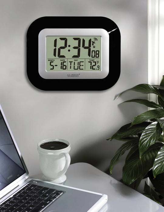 La Crosse Technology WT-8005U-B-INT Atomic Digital Wall Clock with Indoor Temperature and Date Lifestyle Photo Indoors