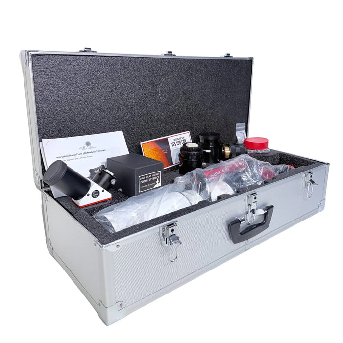 Lunt LS100MT Premium Kit - 100mm f/7 Double Stack Modular Telescope - Inside Hard Case