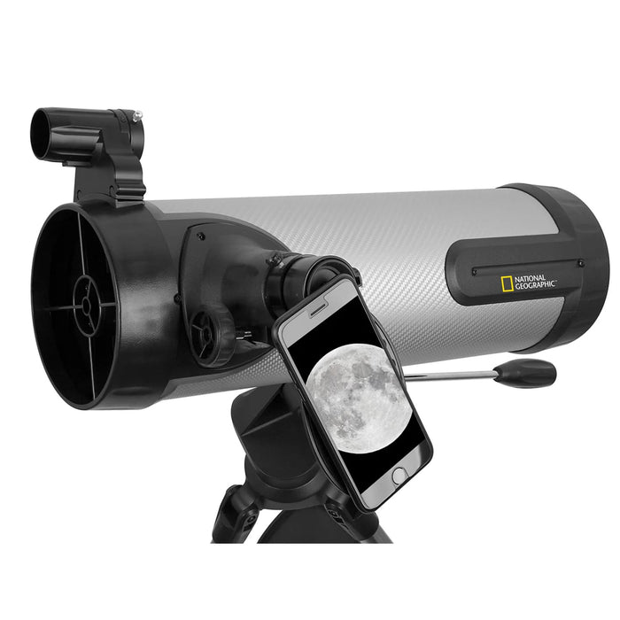National Geographic 114mm Reflector Telescope with APP in Silver Body with Smartphone