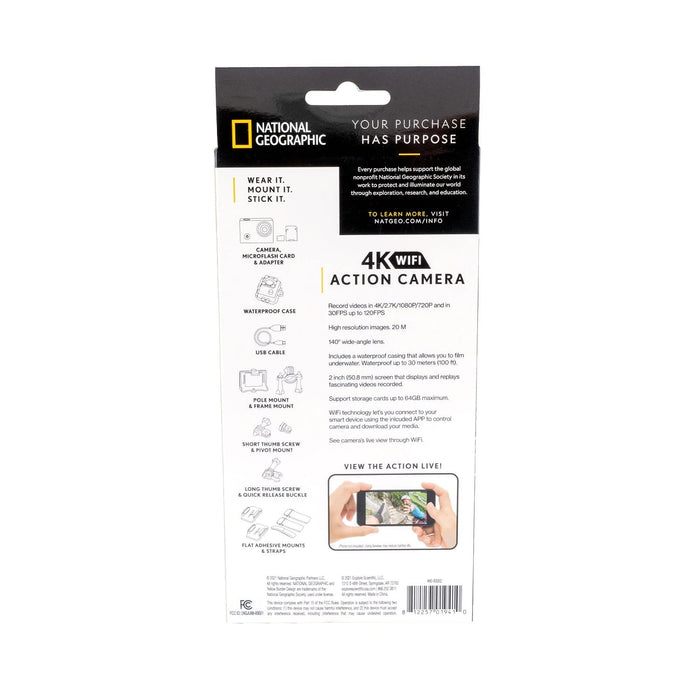 National Geographic 4K Action Camera with WiFi Back Packaging