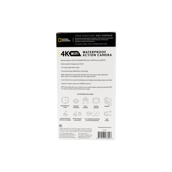 National Geographic 4K Waterproof Action Camera with WiFi Box Back Profile