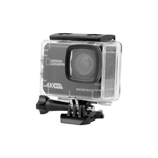 National Geographic 4K Waterproof Action Camera with WiFi with Waterproof Case Body Front Profile Left