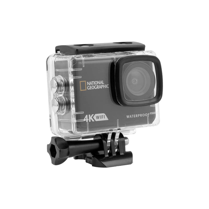 National Geographic 4K Waterproof Action Camera with WiFi with Waterproof Case Body Front Profile Right
