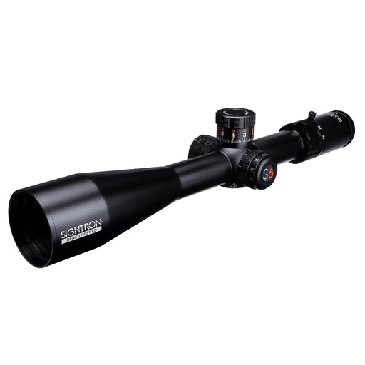 Sightron S6 10-60x56mm ED MOA-BD Bench Rest Riflescope - Black Riflescope with 56mm Objective Lens and Precision Adjustment Turrets, Angled View