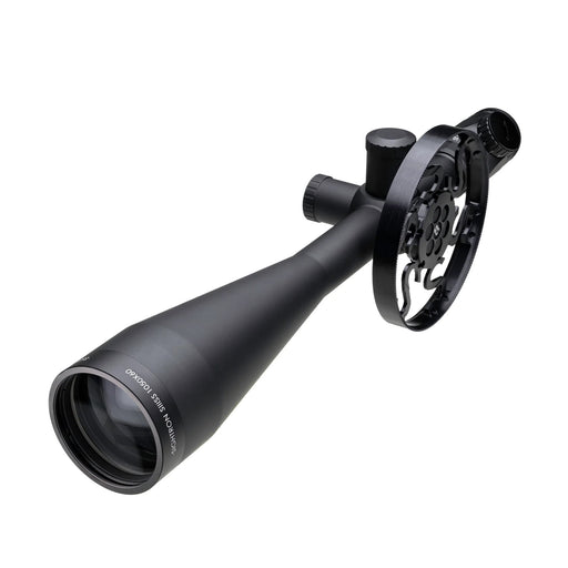Sightron SIII 10-50x60mm IR MOA-2 Field Target Riflescope - Angled Front View Showing the 60mm Objective Lens, Black Scope Body and Large 5-Inch Side Focus Wheel