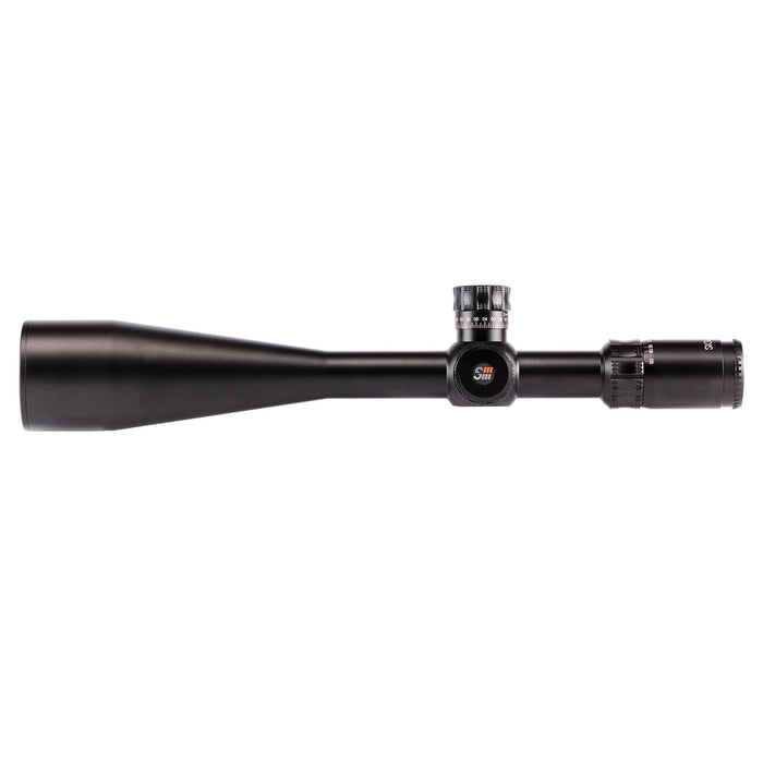 Sightron SIII PLR 10-50x60mm IR MOA-2 Zero Stop Riflescope - Full Side Profile Showing the 60mm Objective Bell, Central Adjustment Turret and Rear Eyepiece