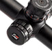 Sightron SIII PLR 8-32x56mm IR MOA-2 Zero Stop Riflescope - Angled Close-Up of Side Focus Dial and Elevation Turret with Engraved Adjustment Markings