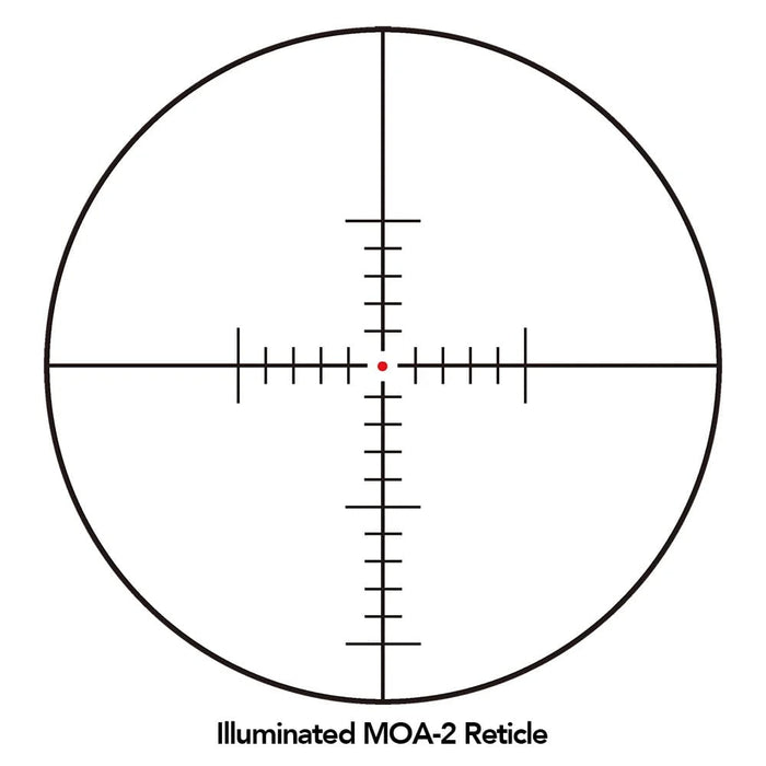 Sightron SIII PLR 8-32x56mm IR MOA-2 Zero Stop Riflescope - Illuminated MOA-2 Second Focal Plane Reticle Diagram Showing Fine Crosshairs, Center Dot and MOA Hash Marks