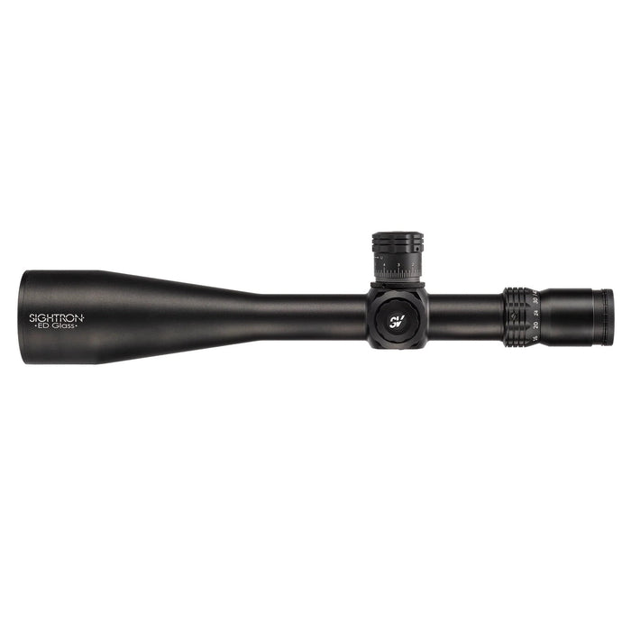 Sightron SV 10-50x60mm ED TD 0.1 MOA Zero Stop Riflescope - Black 10-50x60mm ED Riflescope with 60mm Objective Lens, Tactical Turrets and Side Focus, Full Side View