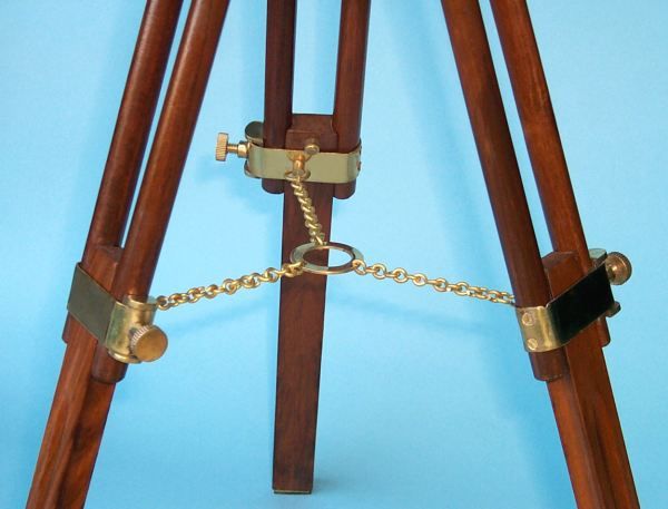Stanley London 19-Inch Engravable Leather Sheathed Brass Desktop Harbormaster Telescope Hardwood Tripod Leg Chain