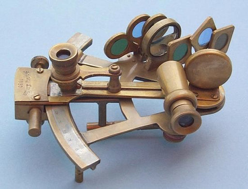Stanley London 4-Inch Brass Sextant with Antique Finish Body Eyepiece and Vernier Scale