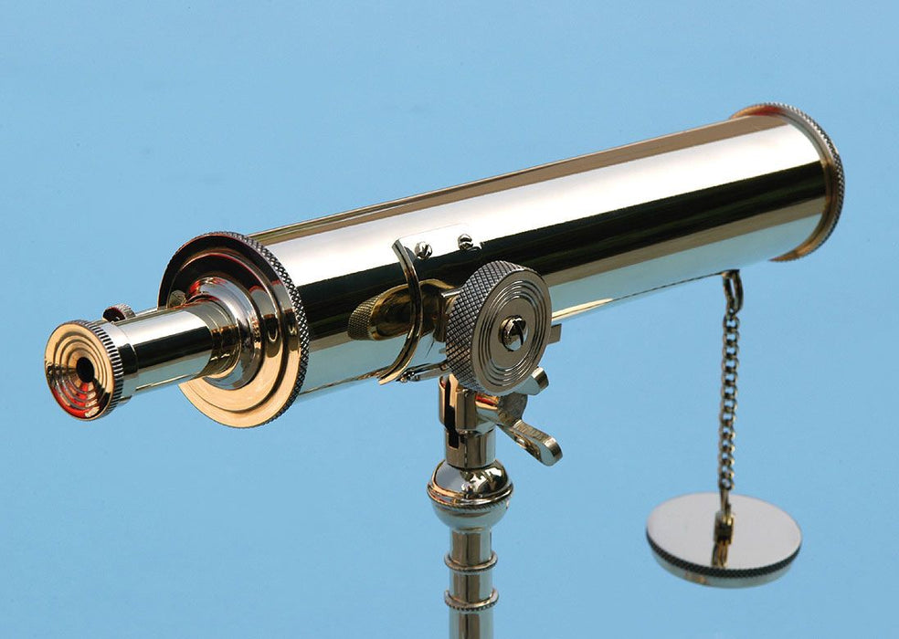 Stanley London Engravable 10-inch Victorian Polished Brass Desk Telescope Rack and Pinion Focuser Side Knob