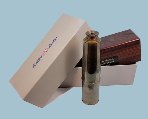 Stanley London Engravable 29-Inch Premium Antique Brass Spyglass Telescope with Rosewood Storage Box