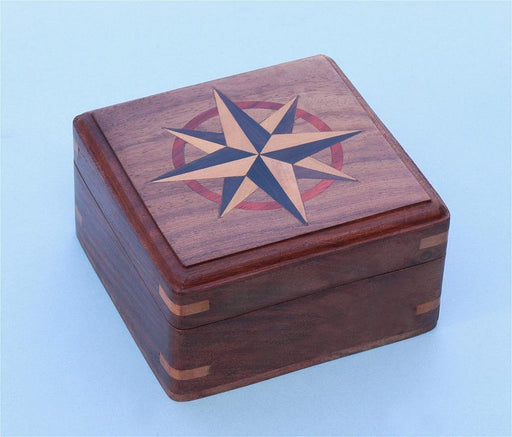 Stanley London Engravable Large Hardwood Case With Hand Inlaid Compass Rose 