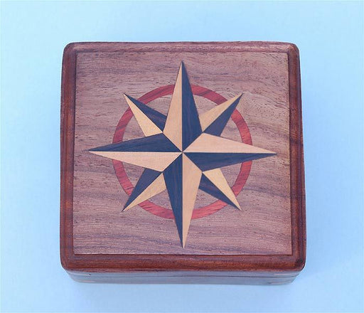 Stanley London Engravable Large Hardwood Case With Hand Inlaid Compass Rose  Top Side Profile