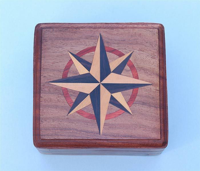 Stanley London Engravable Large Hardwood Case With Hand Inlaid Compass Rose  Top Side Profile