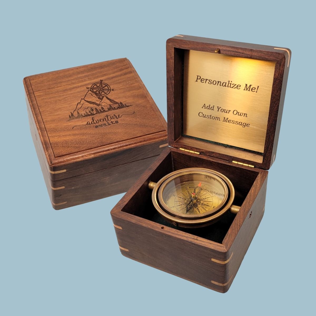 Stanley London Engravable Standard Antique Brass Compass In Wooden Box ...
