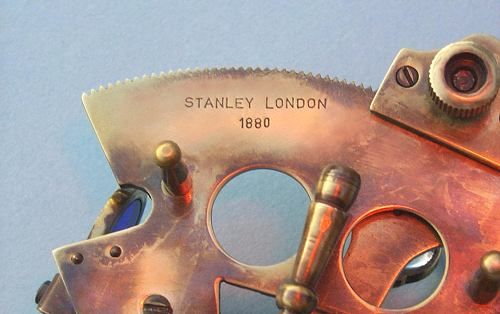 Stanley London Premium 3-Inch Antique Brass Sextant with Leather Case Body with Engraved Brand Name and Year