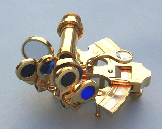 Stanley London Premium 3-Inch Polished Brass Sextant with Leather Case 4 Dark Swing-Arm Filters