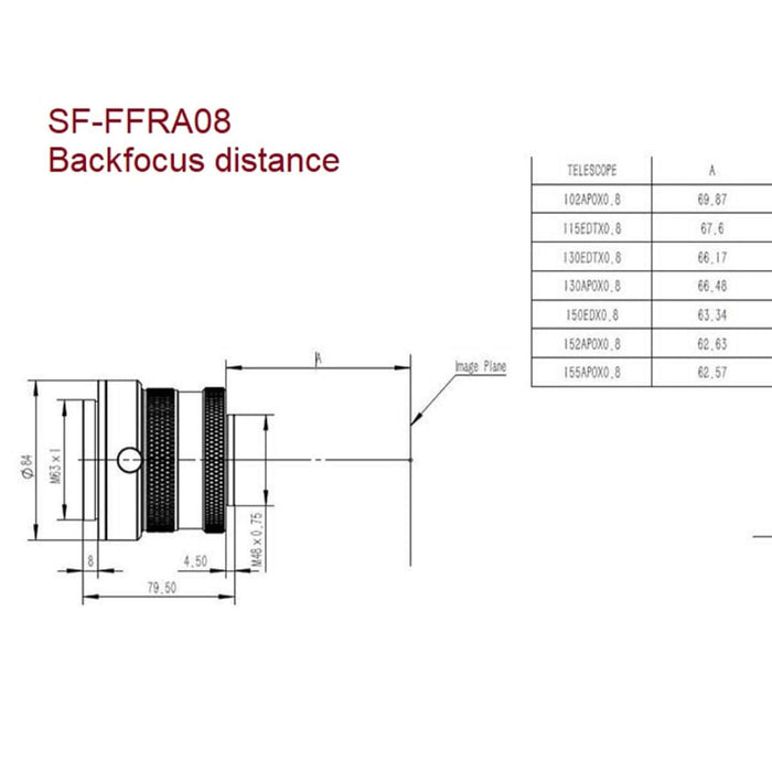 Starfield Adjustable 2.5" Reducer for 102mm to 155mm Telescopes - SF-FFRA-08-L Back Spacing