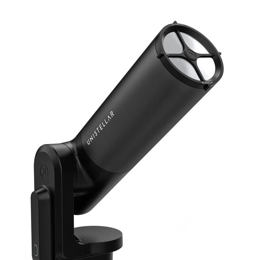 Unistellar Smart Solar Filter Attached to Telescope Pointing Upward