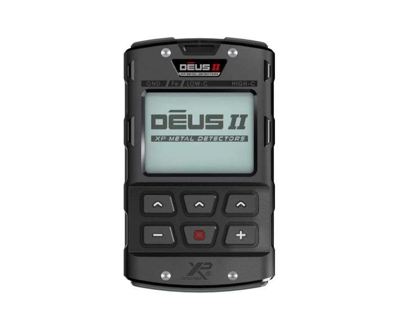 XP Deus II with 11-Inch Multi-Frequency Coil and WS6 Wireless Headphones Remote Control Body Front Profile