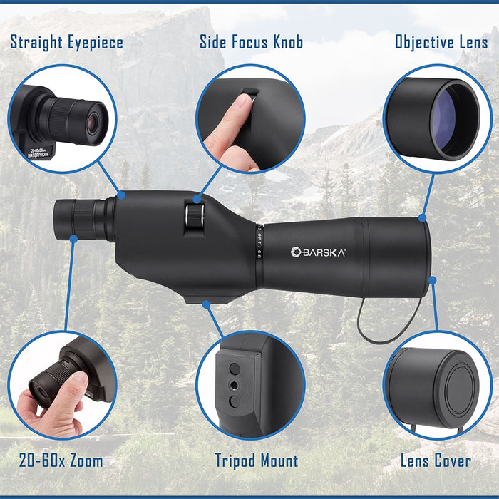 Barska 20-60x60mm WP Colorado Straight Spotting Scope Black Features