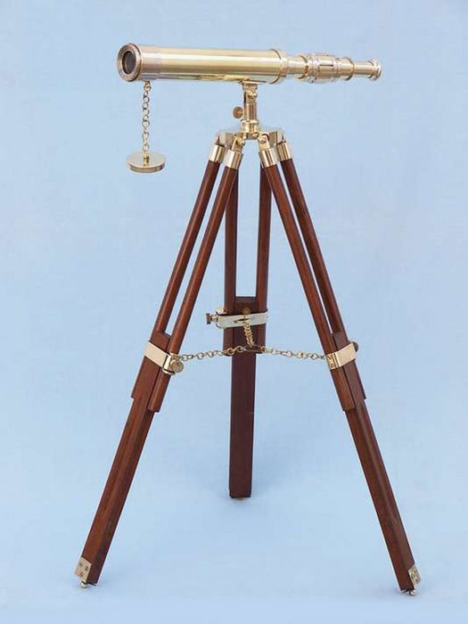 Hampton Nautical 30-Inch Floor Standing Harbor Master Brass Telescope Body on Tripod Side Profile Left