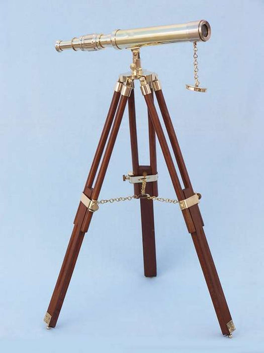 Hampton Nautical 30-Inch Floor Standing Harbor Master Brass Telescope Body on Tripod Side Profile Right